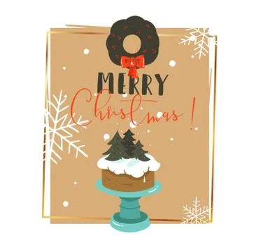 Hand drawn vector abstract Merry Christmas and Happy New Year time retro cartoon Stock Illustration