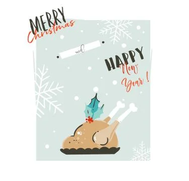 Hand drawn vector abstract Merry Christmas and Happy New Year time cartoon Stock Illustration