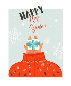 Hand drawn vector abstract Merry Christmas time cartoon illustration card with Stock Illustration