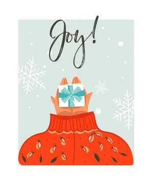 Hand drawn vector abstract Merry Christmas time cartoon illustration card with Stock Illustration