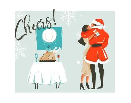 Hand drawn vector abstract Merry Christmas time cartoon retro vintage Stock Illustration