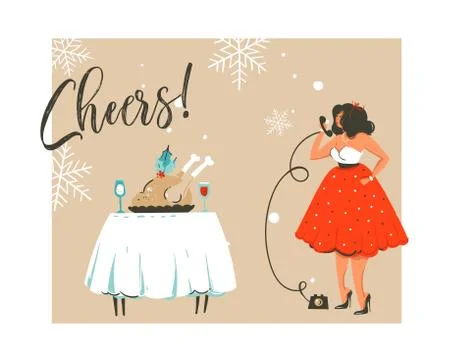 Hand drawn vector abstract Merry Christmas and Happy New Year time retro vintage Stock Illustration