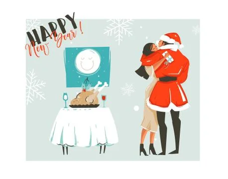 Hand drawn vector abstract Merry Christmas time cartoon retro vintage Stock Illustration