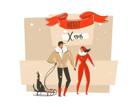 Hand drawn vector abstract Merry Christmas and Happy New Year cartoon Stock Illustration