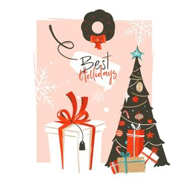 Hand drawn vector abstract Merry Christmas and Happy New Year time vintage Stock Illustration