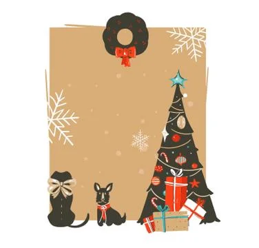 Hand drawn vector abstract Merry Christmas and Happy New Year time vintage Stock Illustration