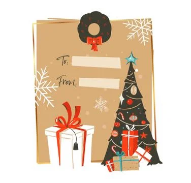 Hand drawn vector abstract Merry Christmas and Happy New Year time vintage Stock Illustration