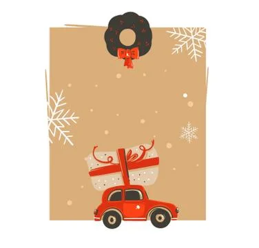 Hand drawn vector abstract Merry Christmas and Happy New Year time vintage Stock Illustration