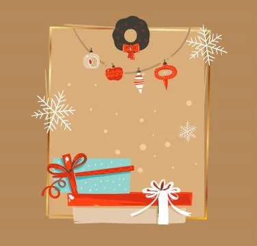 Hand drawn vector abstract Merry Christmas and Happy New Year time vintage Stock Illustration