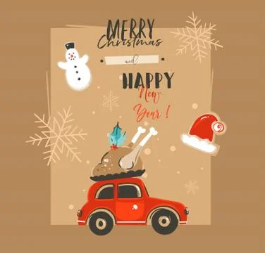 Hand drawn vector abstract Merry Christmas and Happy New Year time vintage Stock Illustration