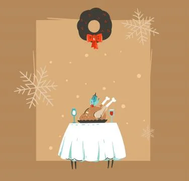 Hand drawn vector abstract Merry Christmas and Happy New Year time retro vintage Stock Illustration