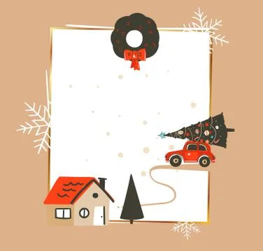 Hand drawn vector abstract Merry Christmas and Happy New Year time vintage Stock Illustration