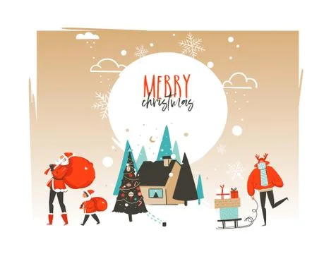 Hand drawn vector abstract Merry Christmas and Happy New Year time cartoon Stock Illustration