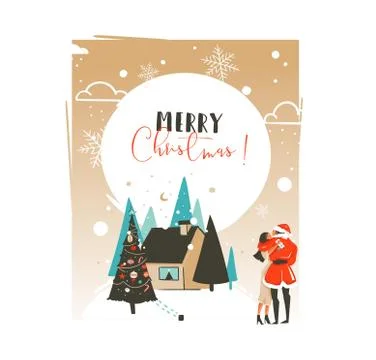 Hand drawn vector abstract Merry Christmas and Happy New Year time cartoon Stock Illustration