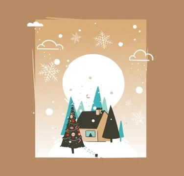 Hand drawn vector abstract Merry Christmas and Happy New Year time cartoon Stock Illustration