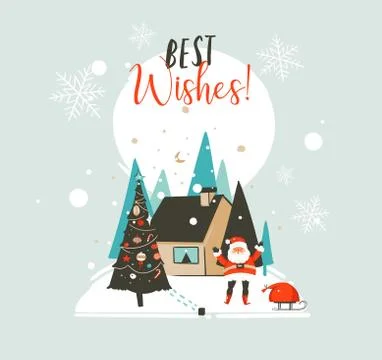 Hand drawn vector abstract Merry Christmas and Happy New Year time cartoon Stock Illustration