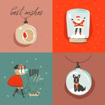 Hand drawn vector abstract Merry Christmas and Happy New Year time cartoon Stock Illustration
