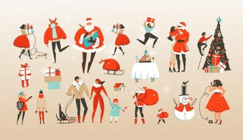 Hand drawn vector abstract Merry Christmas and Happy New Year cartoon Stock Illustration