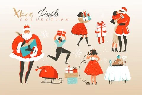 Hand drawn vector abstract Merry Christmas and Happy New Year cartoon Stock Illustration