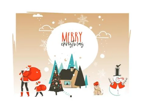Hand drawn vector abstract Merry Christmas and Happy New Year time cartoon Stock Illustration