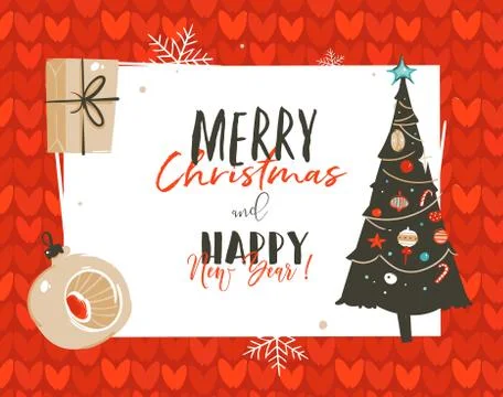 Hand drawn vector abstract Merry Christmas and Happy New Year time cartoon Stock Illustration