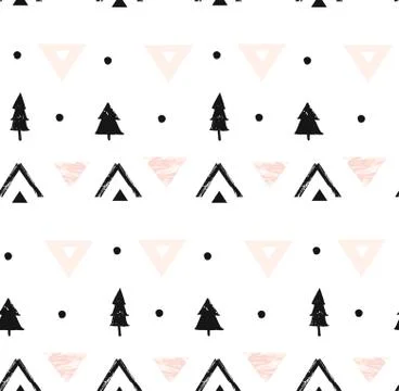 Hand drawn vector abstract modern geometric composition seamless pattern in Stock Illustration