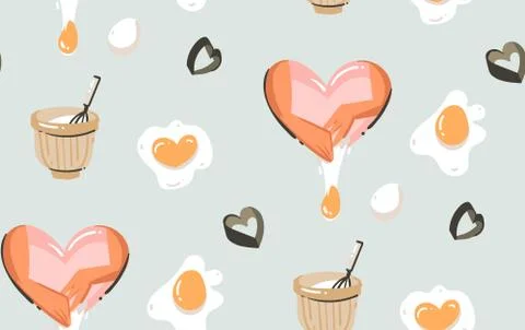 Hand drawn vector abstract modern cartoon cooking time fun illustrations icons Illustrazione stock