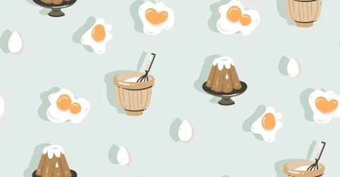 Hand drawn vector abstract modern cartoon cooking time fun illustrations icons Stockillustratie