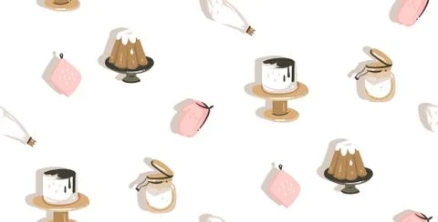 Hand drawn vector abstract modern cartoon cooking time fun illustrations icons Stock Illustration
