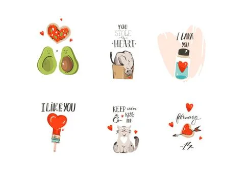 Hand drawn vector abstract modern cartoon Happy Valentines day concept Stock Illustration