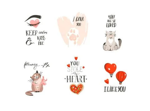 Hand drawn vector abstract modern cartoon Happy Valentines day concept Stock Illustration
