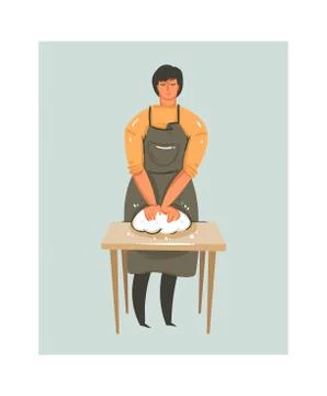 Hand drawn vector abstract modern cartoon cooking time fun illustrations icon Stock Illustration