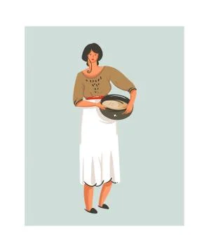 Hand drawn vector abstract modern cartoon cooking time fun illustrations icon Stock Illustration