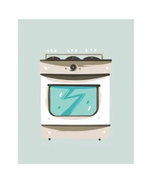 Hand drawn vector abstract modern cartoon cooking time kitchen interior Stock Illustration