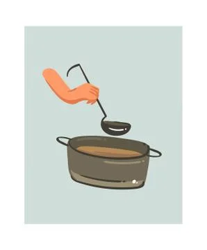 Hand drawn vector abstract modern cartoon cooking time fun illustrations icon Stock Illustration