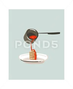 Hand drawn vector abstract modern cartoon cooking time fun illustrations icon Stock Illustration