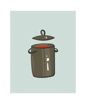 Hand drawn vector abstract modern cartoon cooking time fun illustrations icon Stock Illustration