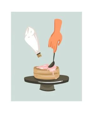 Hand drawn vector abstract modern cartoon cooking time fun illustrations icon Stock Illustration