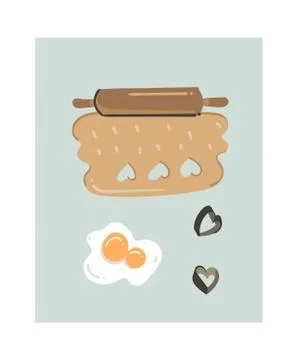 Hand drawn vector abstract modern cartoon cooking time fun illustrations icon Stock Illustration