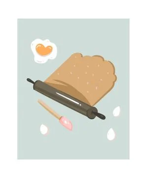 Hand drawn vector abstract modern cartoon cooking time fun illustrations icon Stock Illustration