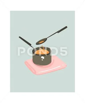 Hand drawn vector abstract modern cartoon cooking time fun illustrations icon Stock Illustration