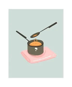Hand drawn vector abstract modern cartoon cooking time fun illustrations icon Stock-Illustration