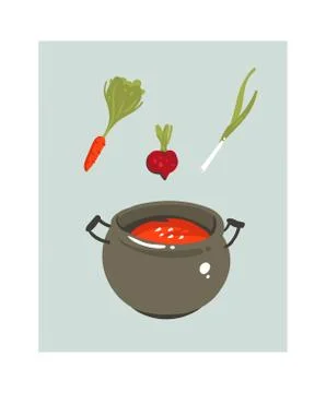 Hand drawn vector abstract modern cartoon cooking time fun illustrations icon Stock Illustration