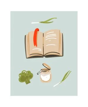 Hand drawn vector abstract modern cartoon cooking time fun illustrations icon Stock Illustration