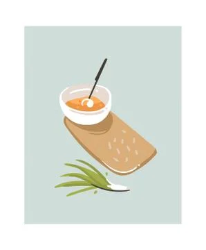 Hand drawn vector abstract modern cartoon cooking time fun illustrations icon Stock Illustration