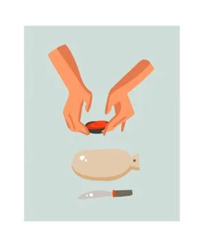 Hand drawn vector abstract modern cartoon cooking time fun illustrations icon Stock Illustration
