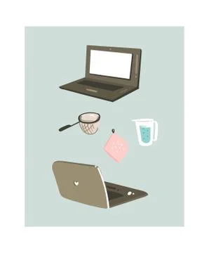 Hand drawn vector abstract modern cartoon cooking time fun illustrations icons Stock Illustration