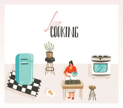 Hand drawn vector abstract modern cartoon cooking class illustrations poster イラスト素材