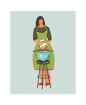 Hand drawn vector abstract modern cartoon cooking time illustrations icon with Stock Illustration