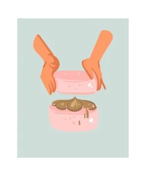 Hand drawn vector abstract modern cartoon cooking time fun illustrations icon Stock Illustration